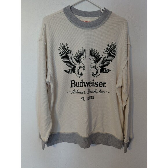 Pacsun X Budweiserb Women's Cream and Grey Waffle Sweatshirt Size Medium - Picture 1 of 7